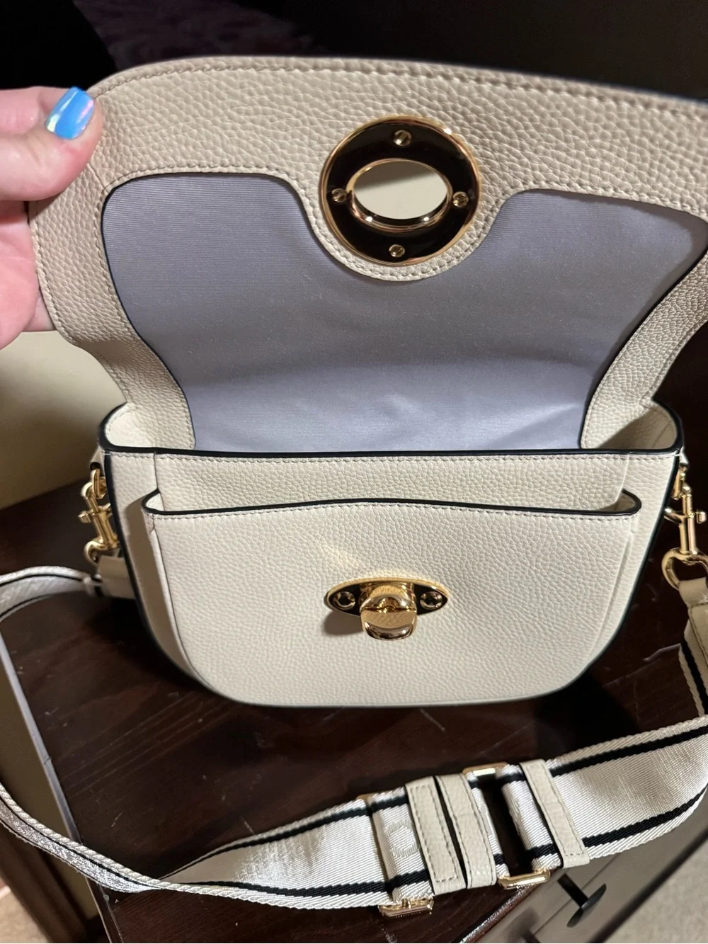 Marc Jacobs Cream Pebbled Leather Crossbody with Branded Web Strap